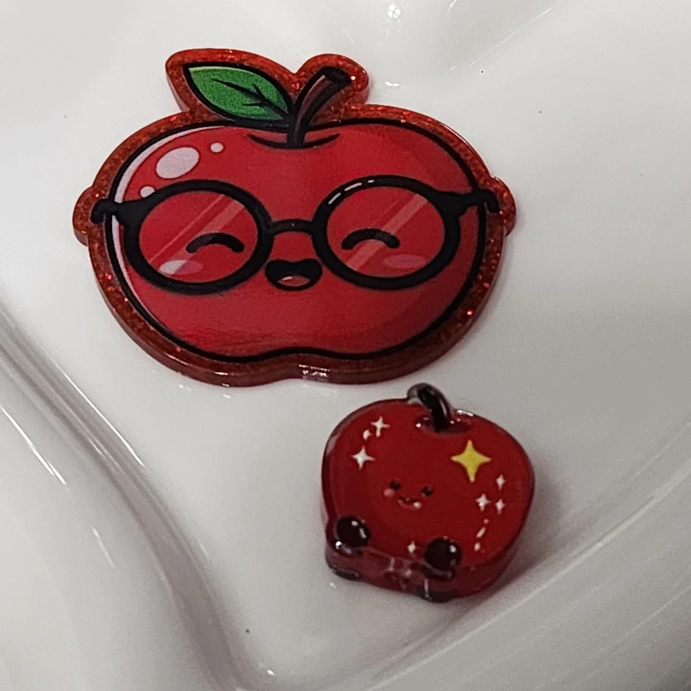 Apple Flatback Focal Bead Beaded Pen Teacher Acrylics Badge Kawaii Flats